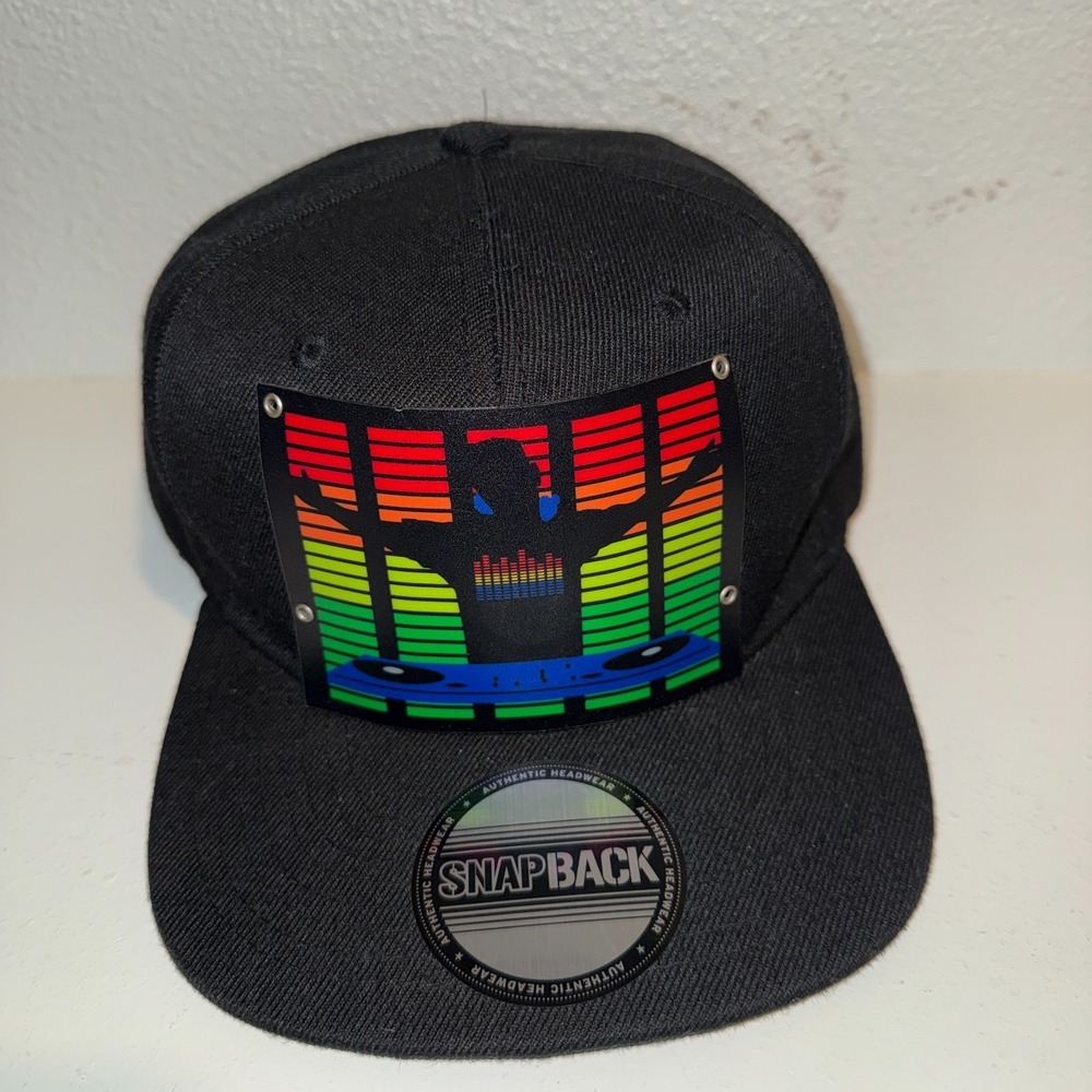 Black Snapback Hat DJ Equalizer Graphic Flat Brim Adjustable Cap New